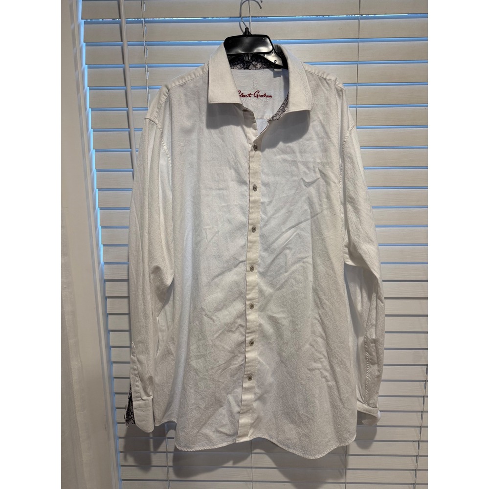 Robert Graham Mens 2XLT White Paisley Print Long Sleeve Button Down‎ Dress Shirt